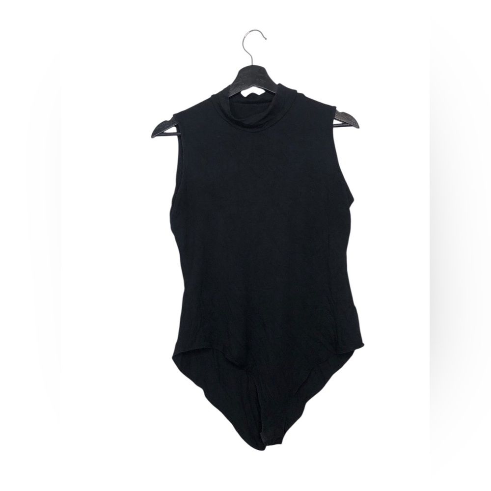 MANGOPOP Mock Turtle Neck Sleeveless Bodysuit, Black, XL